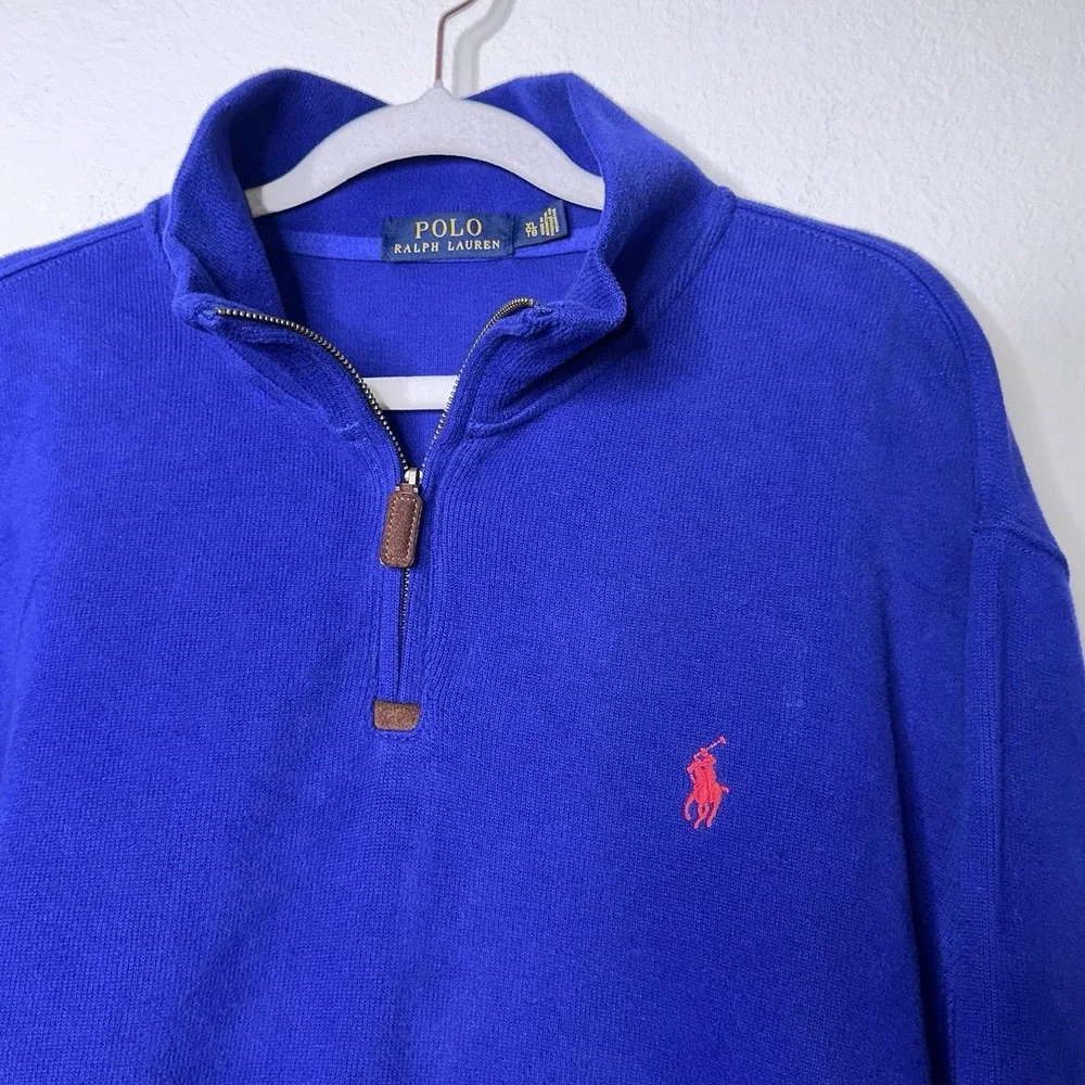 Polo Ralph Lauren Estate Rib 1/4 Zip Pony Pullover Blue Preppy Casual XL